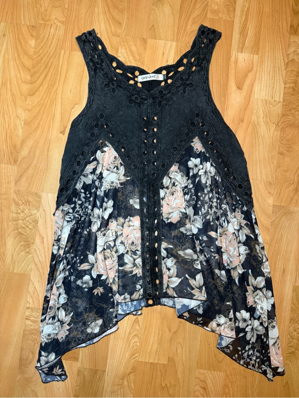 Origami Floral Black Top